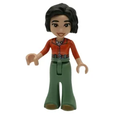 LEGO Friends Michelle - Rot-orangefarbenes Hemd, sandgrüne Hose, Glockenhose, mittlere Nougatschuhe