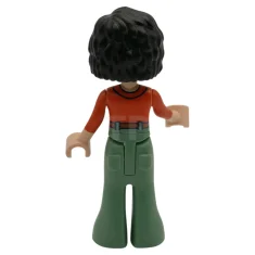 LEGO Friends Michelle - Rot-orangefarbenes Hemd, sandgrüne Hose, Glockenhose, mittlere Nougatschuhe