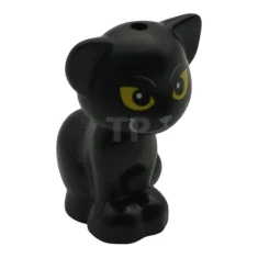 LEGO Cat, Mini Doll Style, Sitting with Yellow Eyes, Silver Mouth…
