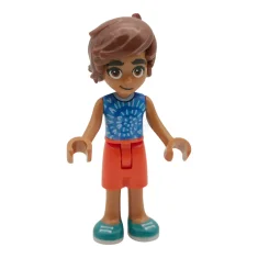 LEGO Friends Leo - Blue Sleeveless Shirt with Spiral, Reddish Orange…