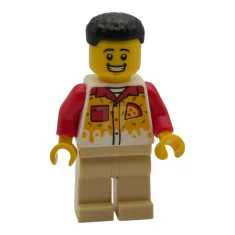 LEGO Pizzabakker – Man, gebruinde benen, zwart haar