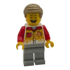 LEGO Pizzabezorger – Man, lichtblauwgrijze benen, donkerbruin haar
