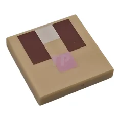 LEGO 2×2-Fliese mit rotbraunen Rechtecken und hellrosa sowie weißen Quadraten (Minecraft-Kaninengesicht)