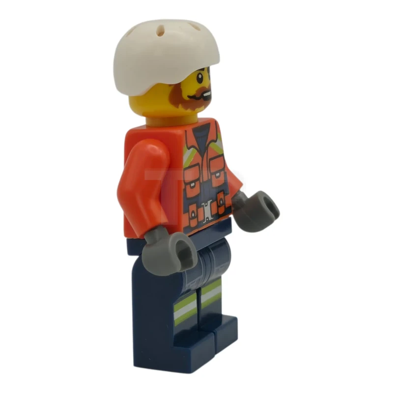 LEGO&reg; cty1956 Coast Guard City - Male, Reddish Orange Jacket with Pockets and Reflective Stripes, Dark Blue Legs with Pockets and Reflective Stripes, White Sports Helmet