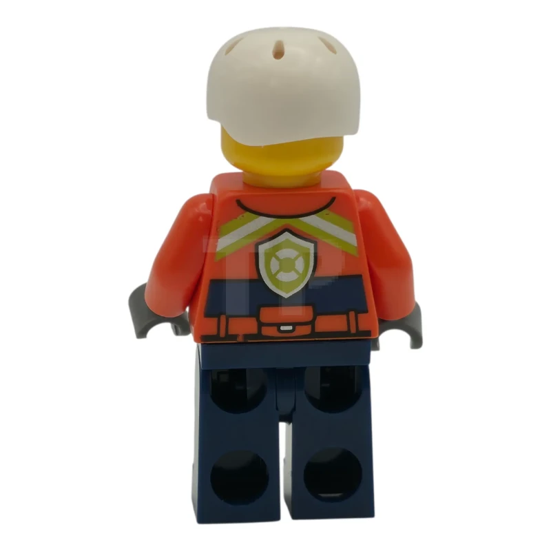 LEGO&reg; cty1956 Coast Guard City - Male, Reddish Orange Jacket with Pockets and Reflective Stripes, Dark Blue Legs with Pockets and Reflective Stripes, White Sports Helmet