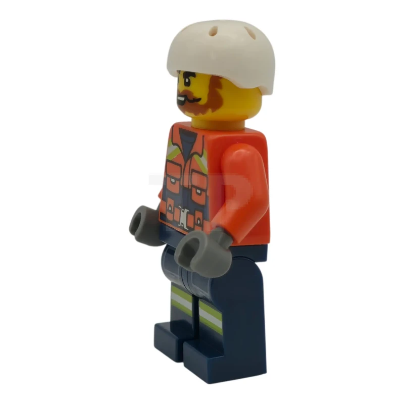 LEGO&reg; cty1956 Coast Guard City - Male, Reddish Orange Jacket with Pockets and Reflective Stripes, Dark Blue Legs with Pockets and Reflective Stripes, White Sports Helmet
