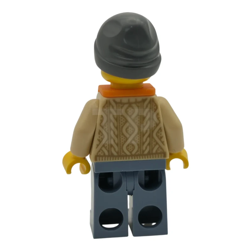 LEGO&reg; cty1955 Man - Tan Knit Cable Sweater, Orange Life Jacket, Sand Blue Legs, Dark Bluish Gray Beanie