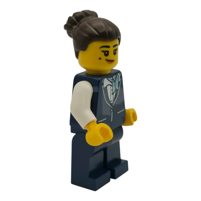 LEGO&reg; cty1984 Flight Attendant - Female, Dark Blue Vest, Dark Blue Legs, Dark Brown Hair Bun