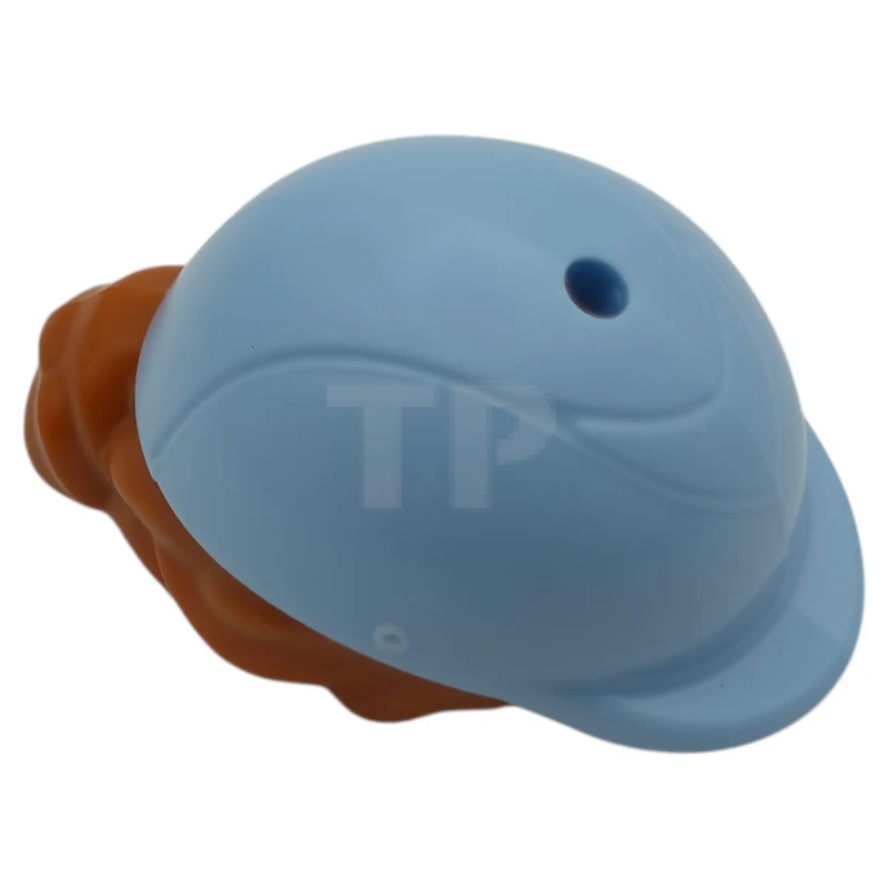 LEGO&reg; 6533019 - 2136pb05 - Mini bambola, capelli combinati, capelli con cappello, chignon e frangetta laterale, foro sulla parte superiore con casco da equitazione blu chiaro modellato