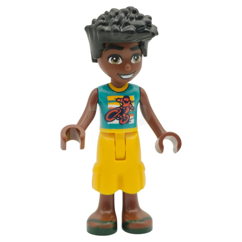 LEGO&reg; frnd0876 Friends Zac - Camicia tuchese scuro con moto, pantaloni gialli, sandali verde scuro