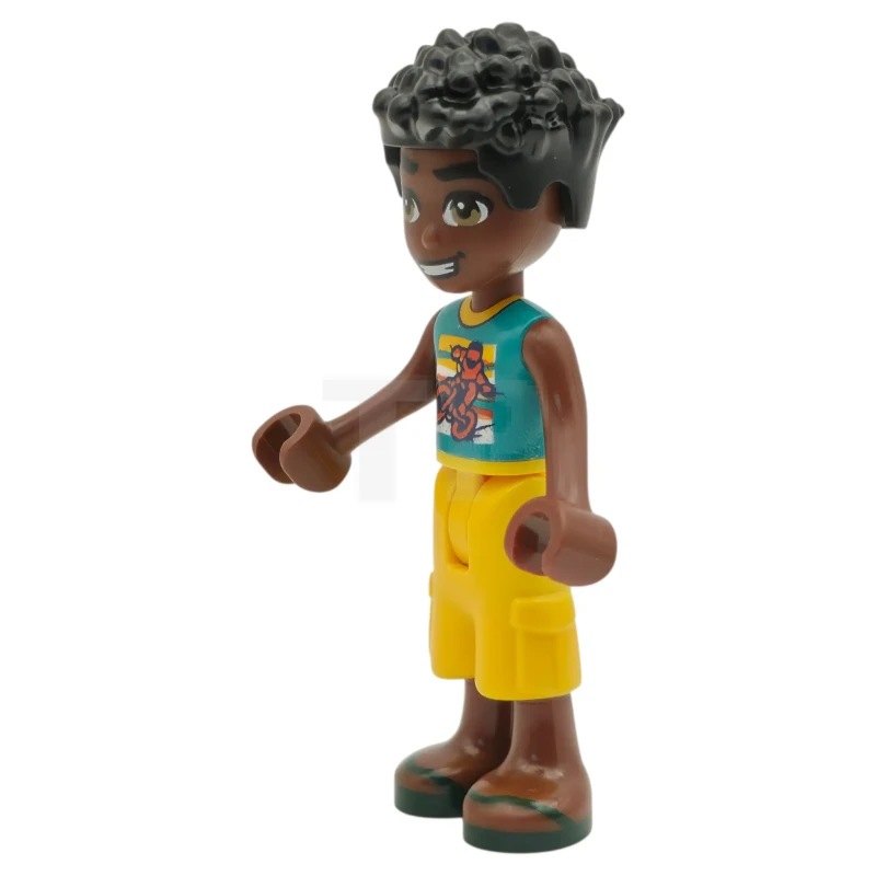 LEGO&reg; frnd0876 Friends Zac - Camicia tuchese scuro con moto, pantaloni gialli, sandali verde scuro