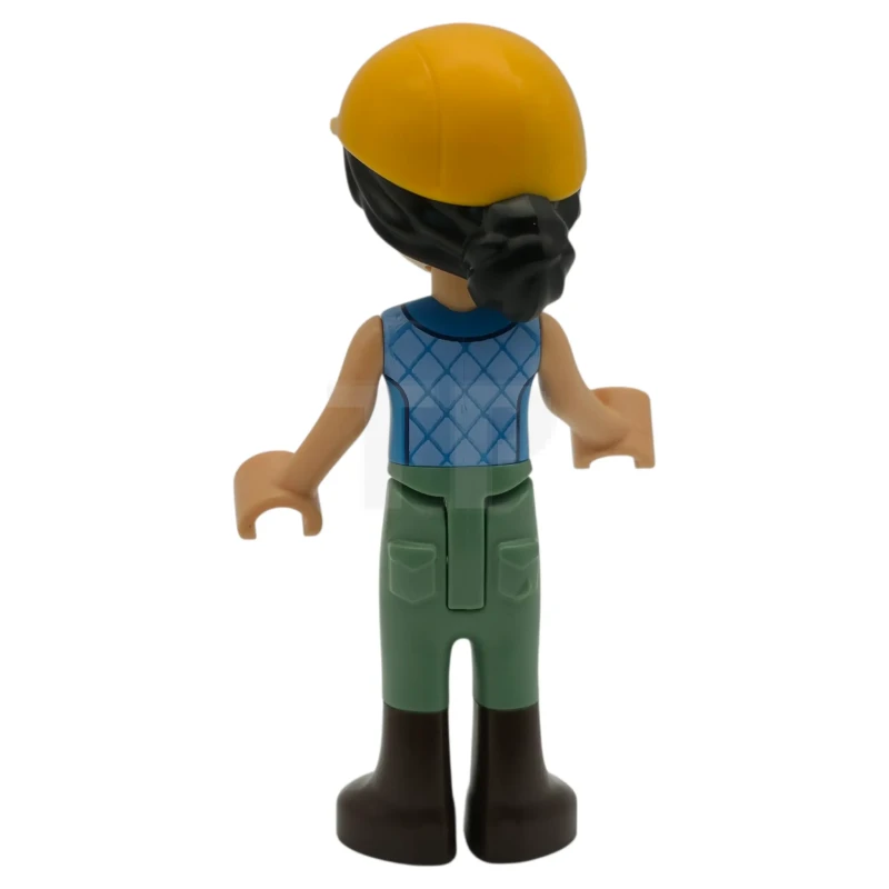 LEGO&reg; frnd0872 Friends Liann - Donker azuurblauw en fel lichtblauw vest over witte top, zandgroene broek, donkerbruine laarzen, fel lichtoranje ruiterhelm