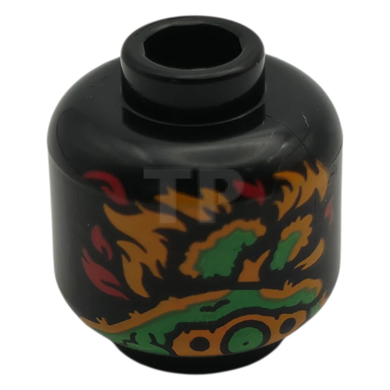 LEGO&reg;  - 3626pb3607 - Minifigure, Head without Face with White Tree in Orange and Red Flames, Bright Green Hobbit Hill in Flames Pattern (Palantír, Palantir)