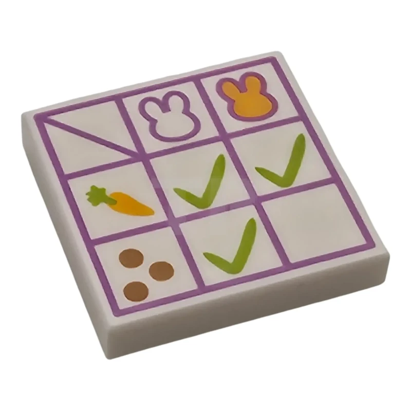 LEGO&reg;  - 3068pb2794 - Tile 2 x 2 with Check Boxes, Medium Lavender Grid, Bright Light Orange and Lime Carrot, Medium Nougat Dots, Bunny / Rabbit Heads Pattern (Food Chart)