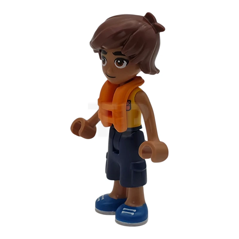 LEGO&reg; frnd0883 Friends Leo - Bright Light Orange Sleeveless Shirt, Dark Blue Cropped Trousers, Blue Shoes, Orange Life Jacket