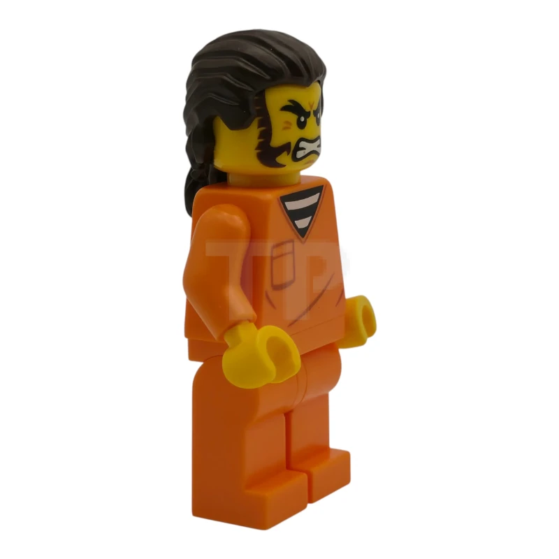 LEGO&reg; cty1991 Polizia - Detenuto del carcere municipale, uomo, tuta da detenuto arancione, capelli castano scuro e basette