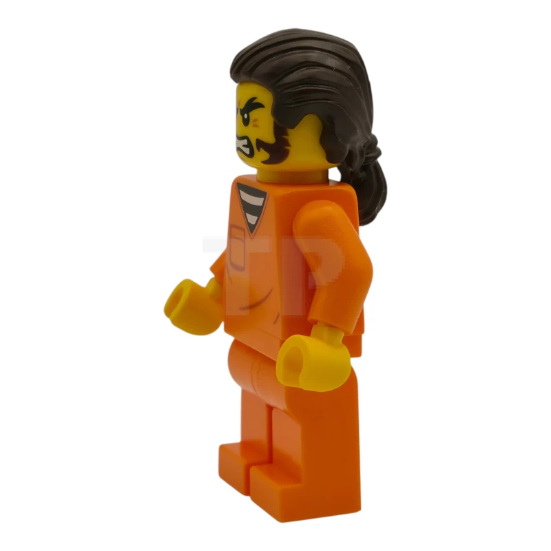LEGO&reg; cty1991 Polizia - Detenuto del carcere municipale, uomo, tuta da detenuto arancione, capelli castano scuro e basette