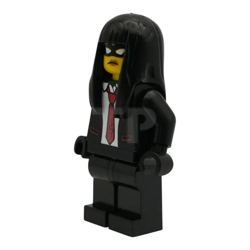 LEGO&reg; cty1987 Polizei – Stadtbanditin, Frau, schwarzer Smoking mit roter Krawatte, schwarze Beine, lange schwarze Haare