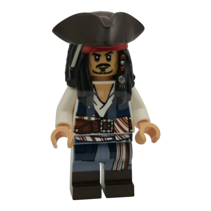 LEGO&reg; poc044 Kapitein Jack Sparrow – Wit overhemd, donkerblauw effen vest, donkerbruine laarzen, tricorne