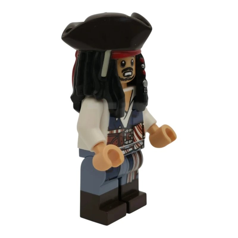 LEGO&reg; poc044 Kapitein Jack Sparrow – Wit overhemd, donkerblauw effen vest, donkerbruine laarzen, tricorne