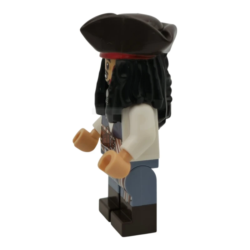 LEGO&reg; poc044 Kapitein Jack Sparrow – Wit overhemd, donkerblauw effen vest, donkerbruine laarzen, tricorne