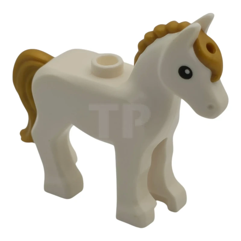 LEGO&reg;  - 112958pb03 - Cavallo, puledro con stallone sulla schiena, con coda in oro perlato modellata e lunga criniera con foro e motivo di occhi neri stampato