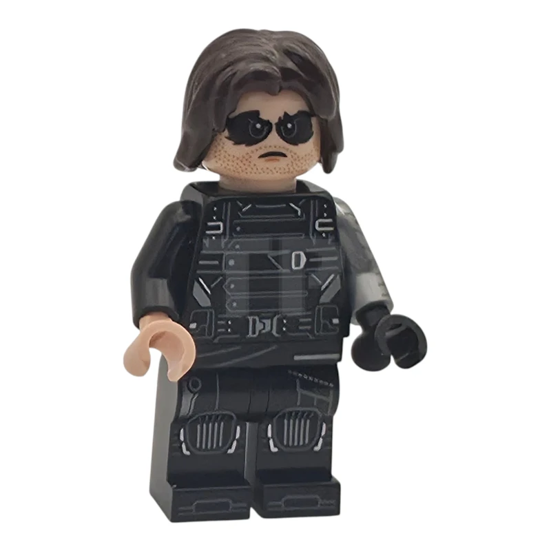 LEGO&reg; sh1132 Winter Soldier - Dark Brown Hair, Black and Light Nougat Hands