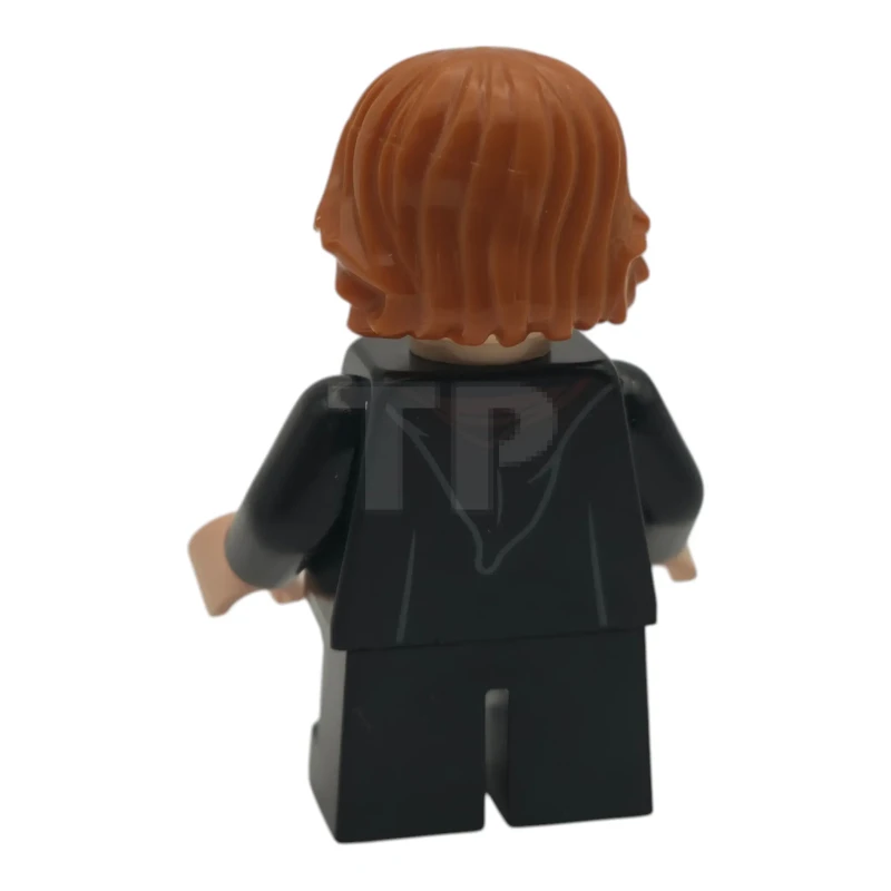 LEGO&reg; hp628 Ron Weasley – Gryffindor-Umhang zugeknöpft, Pullover, Hemd und Krawatte, schwarze kurze Hosen, schiefes Grinsen / vor Schreck offener Mund, Wangenfalten