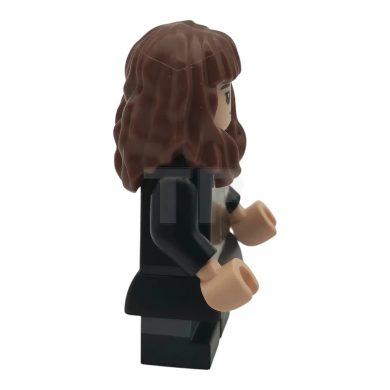 LEGO&reg; hp617 Hermione Granger - Gryffindor Robe Clasped, Black Skirt, Black Short Legs with Dark Bluish Gray Stripes, Grin / Cat Face