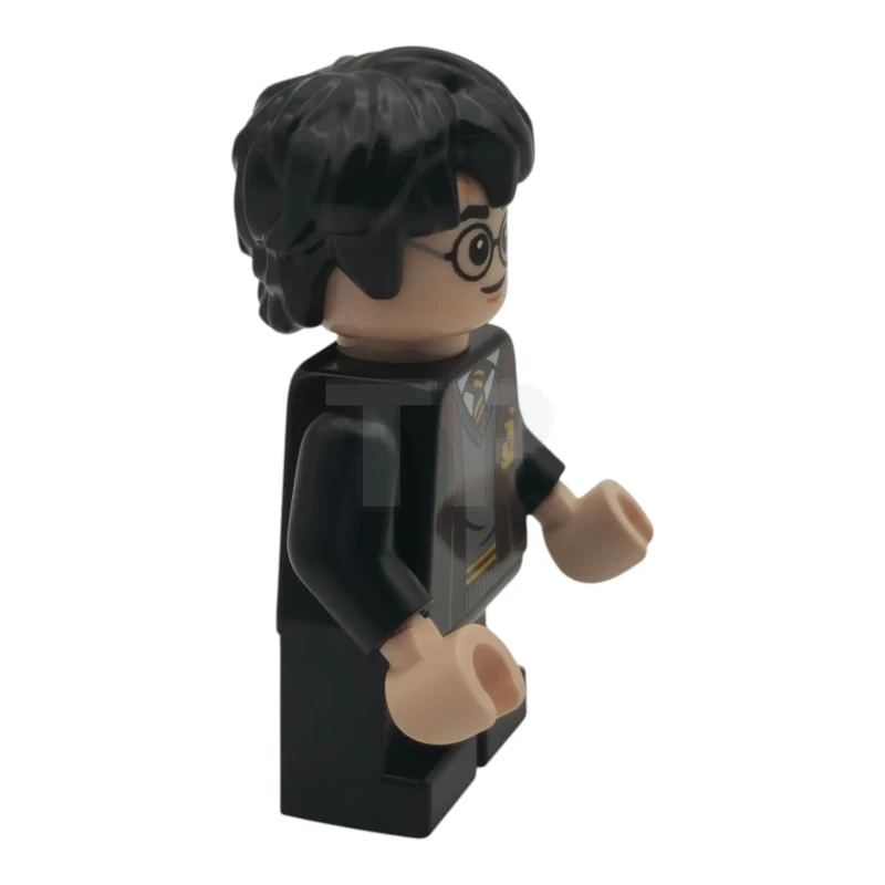 LEGO&reg; hp624 Harry Potter - Gryffindor-mantel open, zwarte korte broek, grijns / roodbruine wenkbrauwen