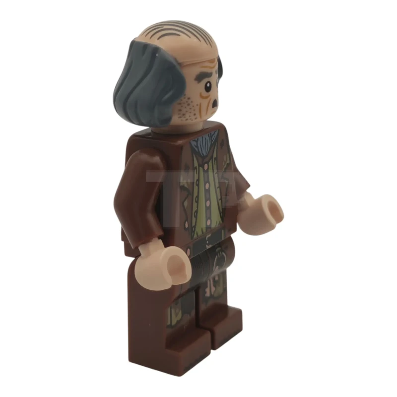 LEGO&reg; hp621 Argus Filch - Chauve sur le dessus de la tête, manteau marron roux, gilet beige foncé, chemise vert olive
