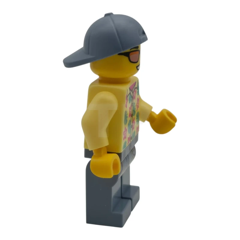 LEGO&reg; cty2012 Streetcar Passenger - Male, Bright Light Yellow Shirt with Flowers and Leaves, Sand Blue Legs with Pockets and Cap
