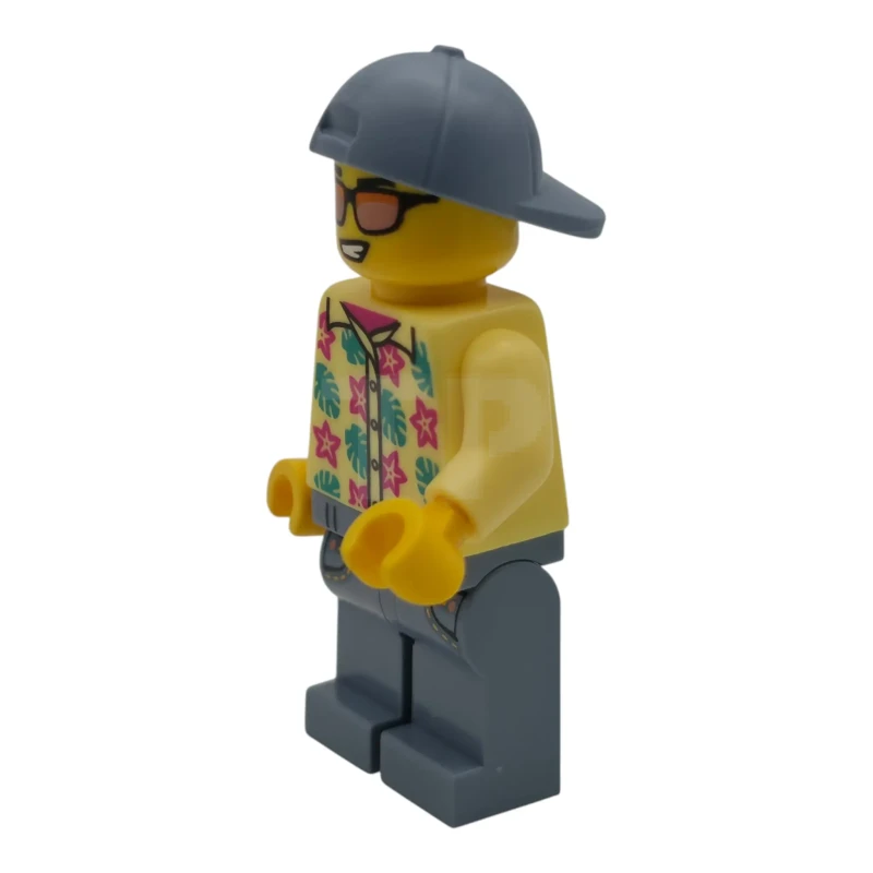 LEGO&reg; cty2012 Streetcar Passenger - Male, Bright Light Yellow Shirt with Flowers and Leaves, Sand Blue Legs with Pockets and Cap