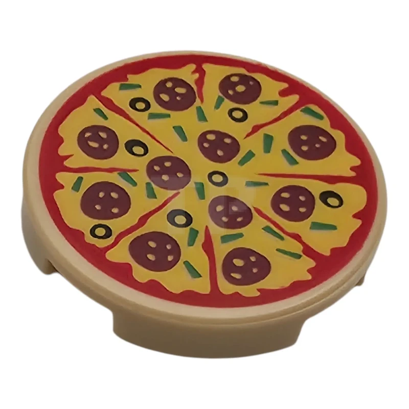 LEGO&reg; 6174830 - 14769pb0160 - Tegel 2 x 2 rond met een O aan de onderkant en een patroon van pizzapunten